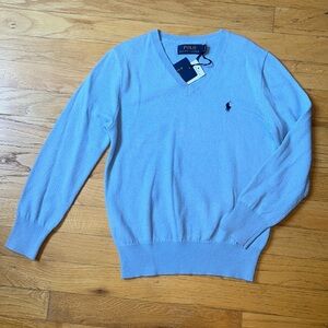 Polo RL boys 7 light blue cotton cashmere V neck sweater NWT